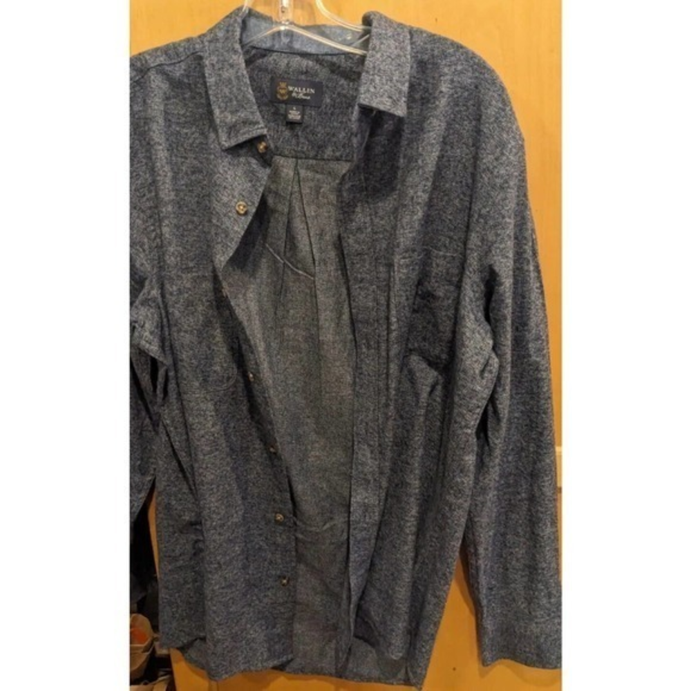 Wallin & Bros. Large 100% Cotton Button Down Casual Shirt‎ Blue/Grey Long Sleeve